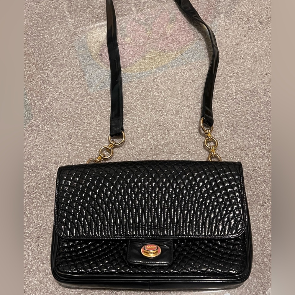 Bally black leather vintage quilted crossbody purse